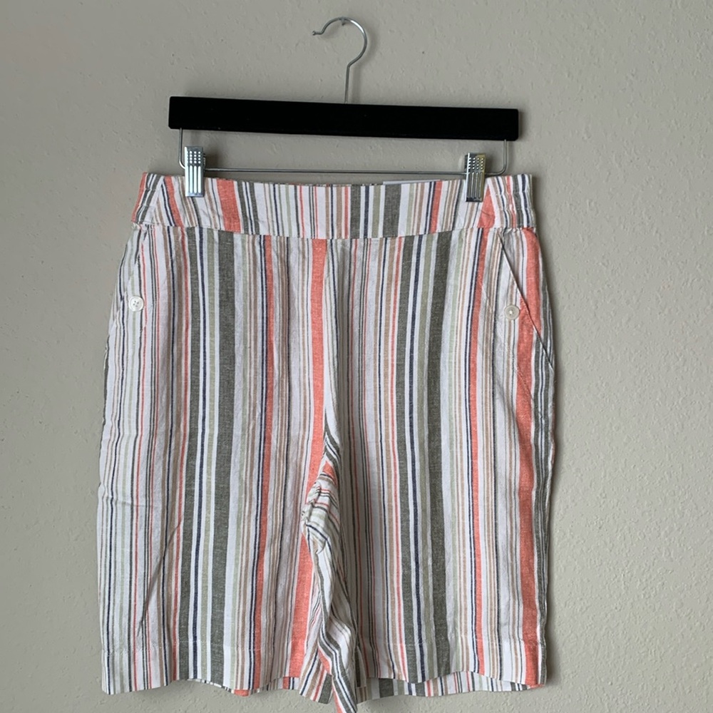 Croft & Barrow Mid Rise Linen Blend Pull On Shorts With Stripes